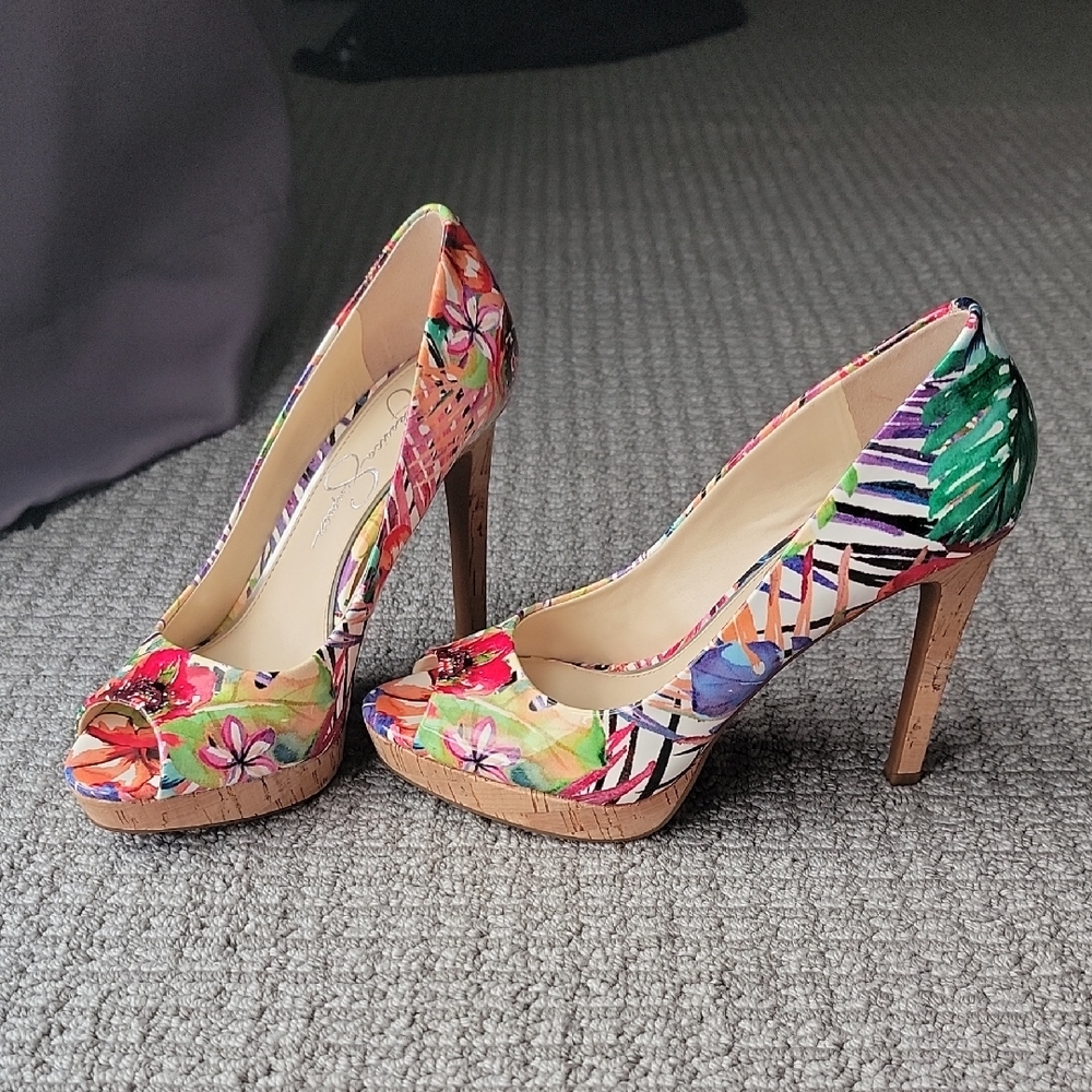 Colorful Floral Peep-Toe Heels